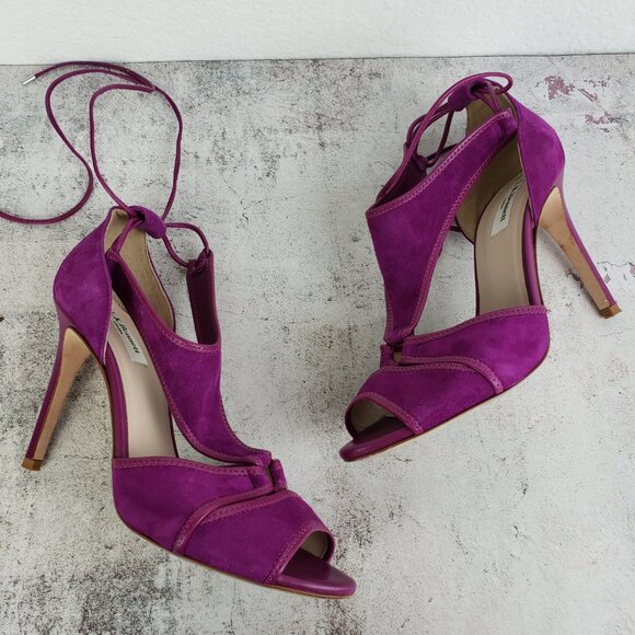 L.K. Bennett Giselle Suede Sandals Strappy Heels Purple 38.5 ASO Nicole Kidman - Picture 9 of 16